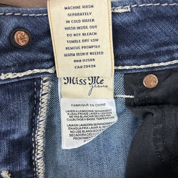 Miss Me Jeans Womens 27 Signature Cuffed Capri Embroidered Thick Stitch Bling - Picture 14 of 14